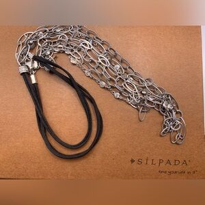 Silpada Vintage Sterling EVERLASTING CZ Suede Cord Multi-Strand Necklace